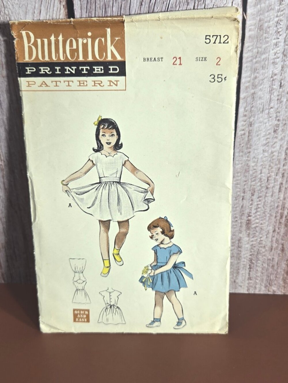 Butterick 5712 Vintage Girls Dress Pattern – Size 2, 1950s Scalloped Neckline